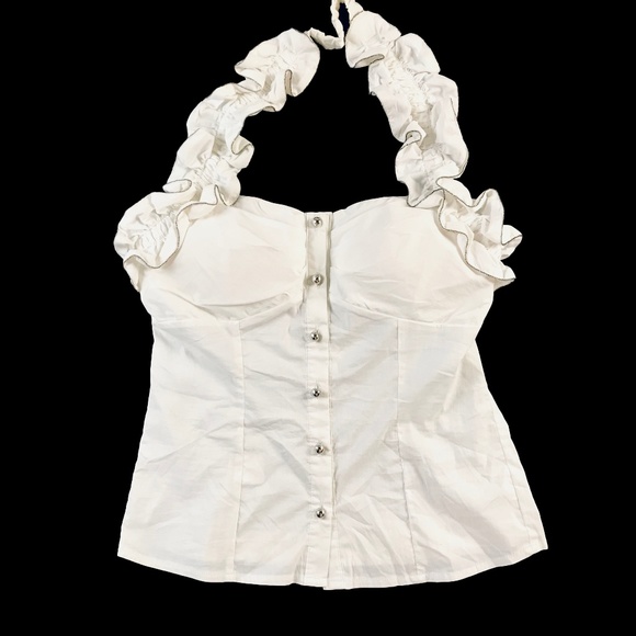 Marineblu Tops - Marineblu White Button up Ruffle Halter Top